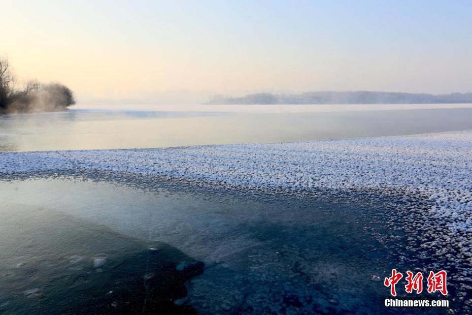 甘肅戈壁濕地冰面“雪處疑花滿”