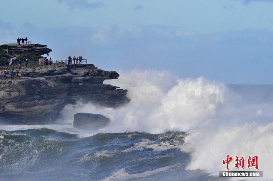 澳大利亞強風掀起巨浪 民眾海岸邊圍觀