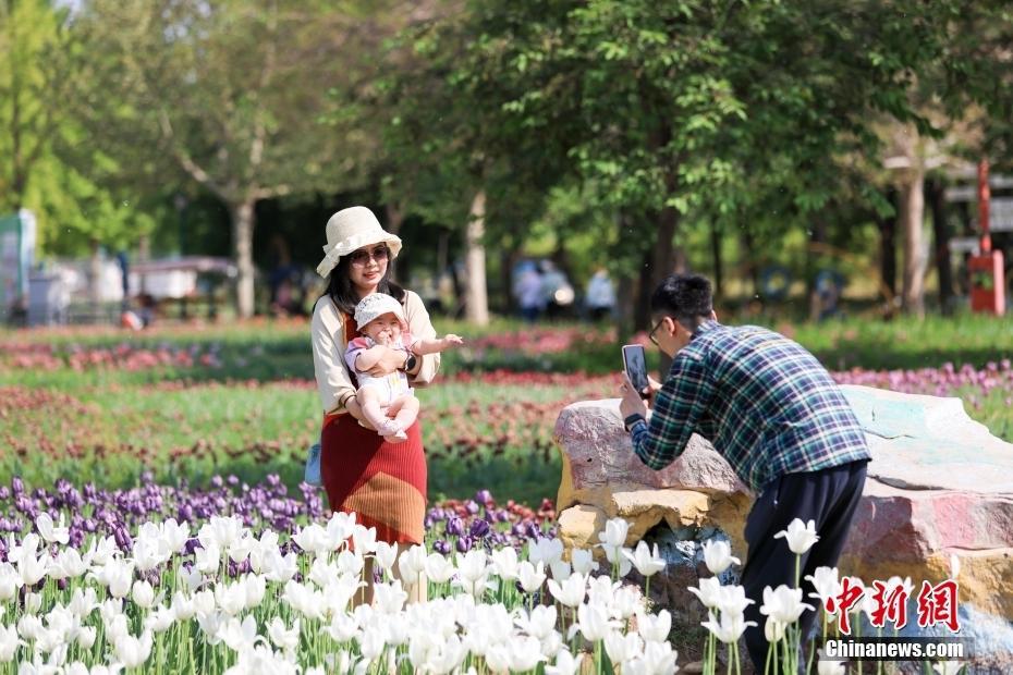 五一假期民眾游覽北京國際鮮花港