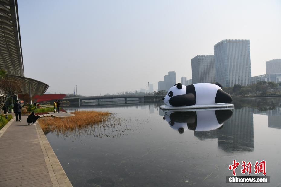 成都：大熊貓充氣裝置亮相新川之心公園