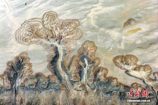 河南济源：黄河河床现“沙画”景观